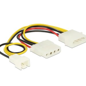 Molex Y-kaapelihaaroitin, Molex 4-pin 5.25" uros - Molex 4-pin 5.25" naaras + 3-pin fan uros