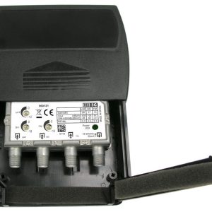 Televes T560121 mastovahvistin, 3 in, 1 out, LTE700-Ready, FM 13dB/ VHFIII 17dB/ UHF 28dB, 12-24V, F-liittimet